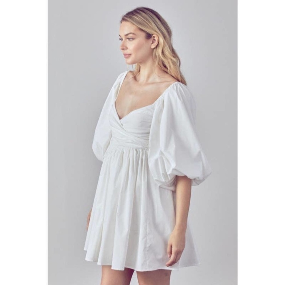 FORE Shirred Wrap-Effect Cotton Mini White Dress - Picture 8 of 12